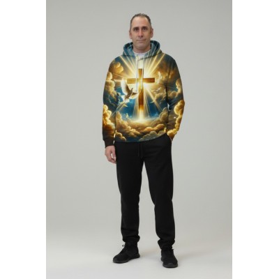 Pull à Capuche Croix et Colombes | Vêtement Chrétien Rayonnant
