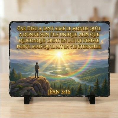 Plaque Ardoise Naturelle Jean 3:16 | Une Parole d'Amour