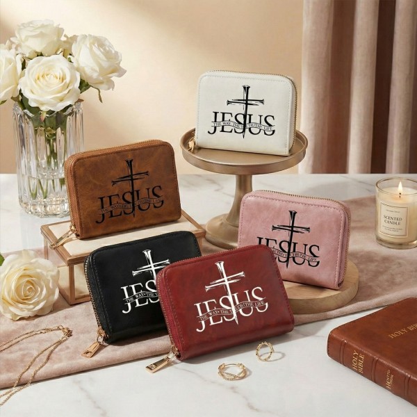 Petit Portefeuille Chrétien pour Femme - Motif Jésus et Croix
