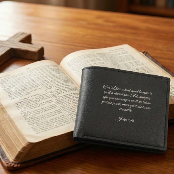 Portefeuille Chrétien pour Homme Noir - Verset Jean 3:16