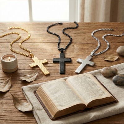 Collier Pendentif Croix Texturée Acier | Une Parole d'Amour