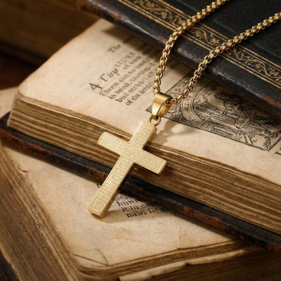 Collier Pendentif Croix Texturée Acier | Une Parole d'Amour