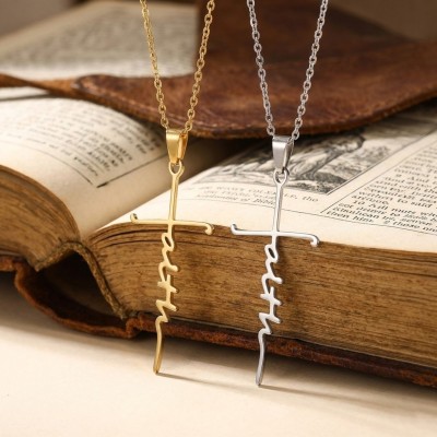 Collier Pendentif Croix "FAITH" en Acier Inox | Une Parole d'Amour