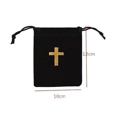 Pochette Cadeau Velours Noir Croix Dorée | Une Parole d'Amour