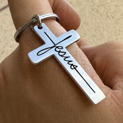 Porte-clés Croix "Jésus" en Acier Inox | Une Parole d'Amour