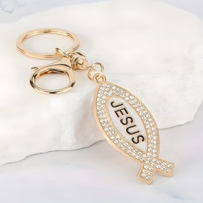 Porte-clés poisson Jésus doré | Une Parole d'Amour