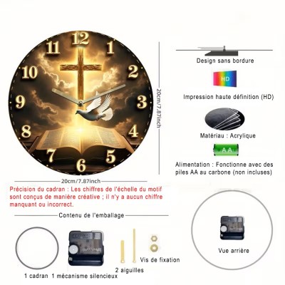 Horloge avec Croix, Colombe & Livre Ouvert | Une Parole d'Amour