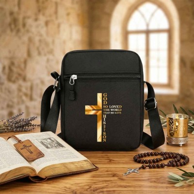 Sacoche Noire à Bandoulière Jean 3:16 | Une Parole d'Amour