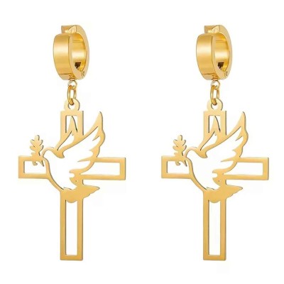 Boucle d'oreille en forme de Croix et Colombe | Une Parole d'Amour