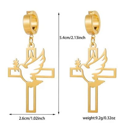 Boucle d'oreille en forme de Croix et Colombe | Une Parole d'Amour