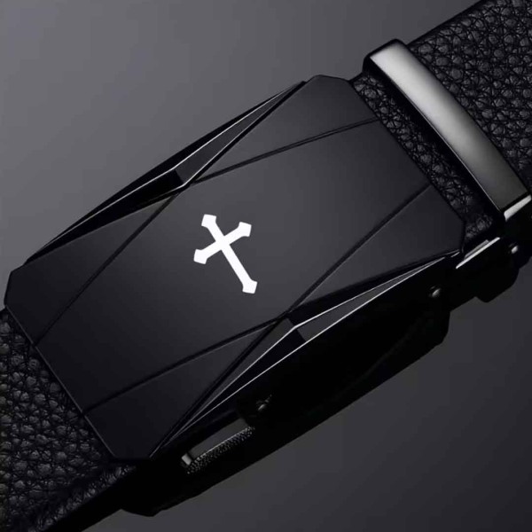 Ceinture Chrétienne Noire pour Homme - Boucle Automatique avec Croix