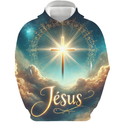 Pull à Capuche Jésus et Croix Lumineuse | Vêtement Chrétien Céleste