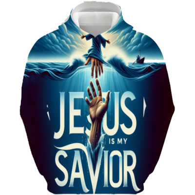Pull à Capuche Jesus Is My Savior | Vêtement Chrétien Mer et Tempête